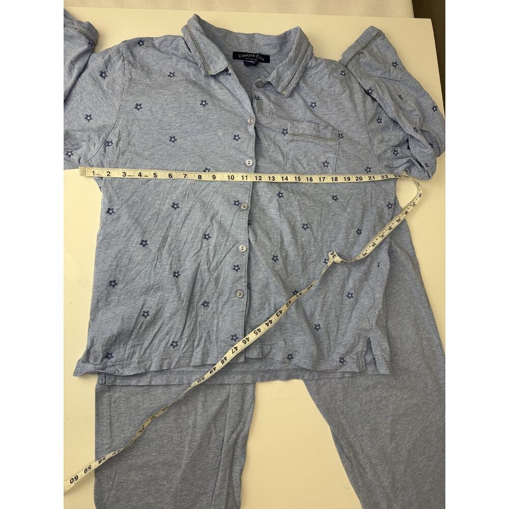 Charter Club Women's Pajamas Set 100% Cotton Blue Button-Up Flannel Cozy Medium - Picture 2 of 8